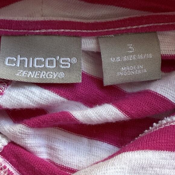 Chicos Top Womens Size 3 (XL) Pink White Stripe Funnel Neck Long Sleeve Zenergy - Picture 5 of 6